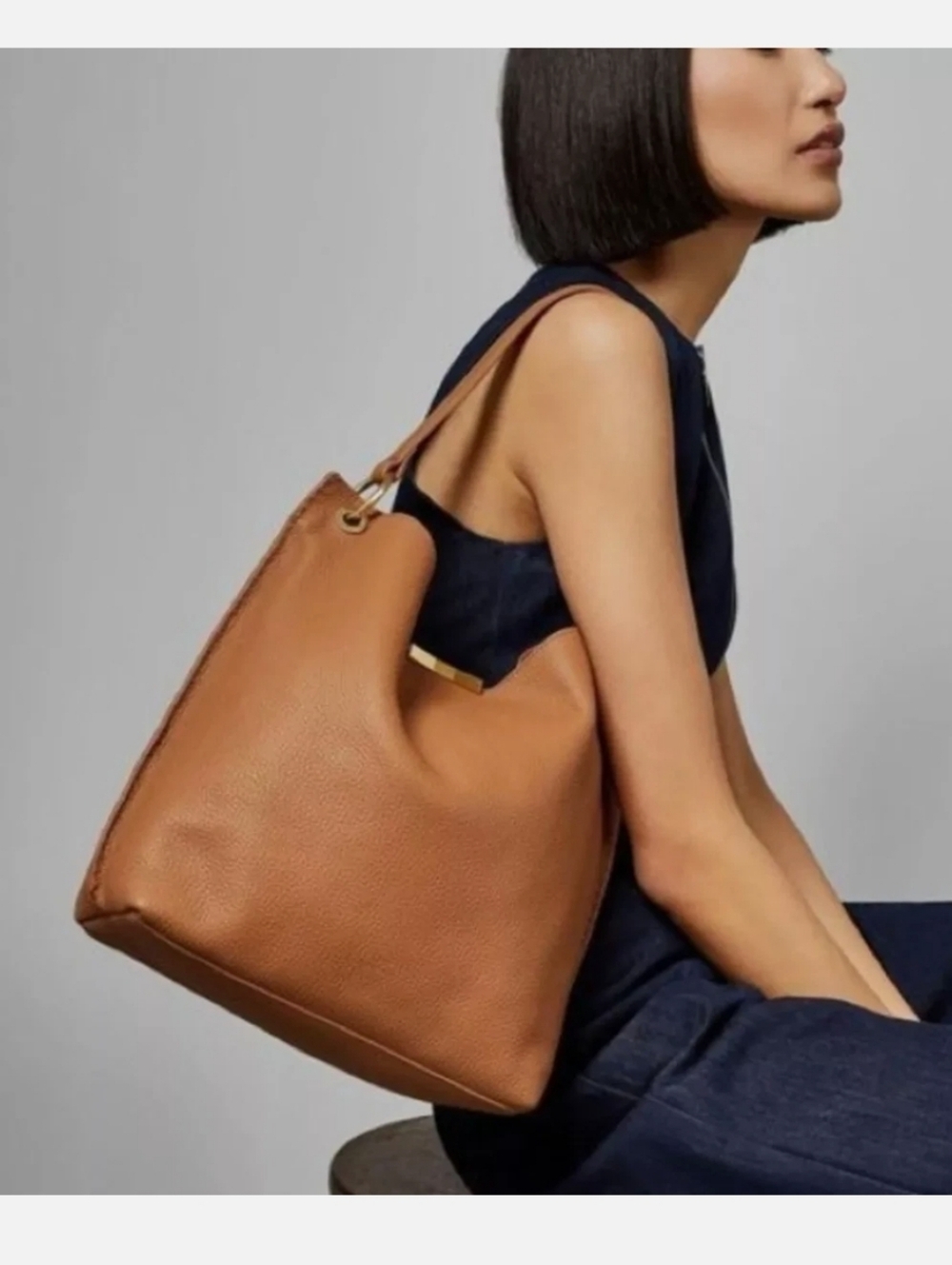 TED BAKER LONDON | Candiee Softgrain Leather Hobo Bag Camel Brown